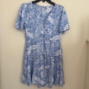 Blue tropical cotton dress